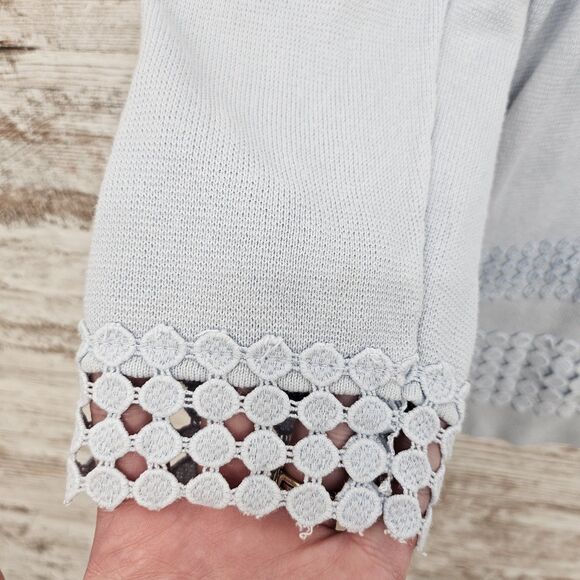 Talbots Crotchet Sweater Size S Eyelet Knit Overlay 3/4 Sleeve Dusty Blue - Picture 5 of 9